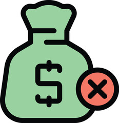 Money bag payment cancellation icon. Outline Money bag payment cancellation vector icon for web design isolated on white background color flat