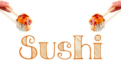 sushi - -color lettering - modern oriental style - ideal for sites, prints, restaurants, advertising, menus, pictures, posters, billboards, banners, cards, tickets, T-shirts, logos,

