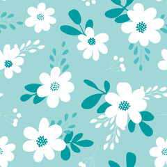 Fototapeta na wymiar Floral pattern with small white flowers and leaves