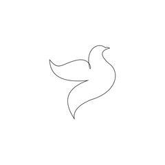 Flying bird continuous line drawing element isolated on white background for decorative element. Vector illustration of animal form in trendy outline style.