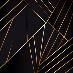 abstract gold colored lines on black background. Created with Generative AI