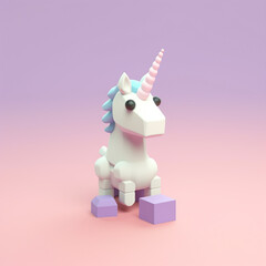 Pastel purple icon of a 3d tiny cute unicorn. Ai generated isometric symbol 