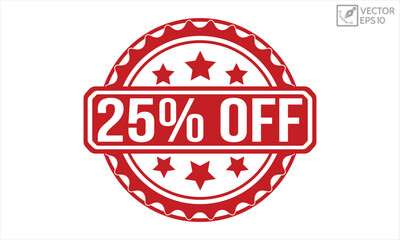 25% Off grunge rubber stamp on white background. 25% Off Rubber Stamp.
