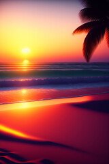 Fototapeta na wymiar red and yellow sunset beach