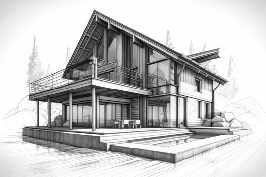 House With A Spacious Deck And Elegant Stairs. Generative AI