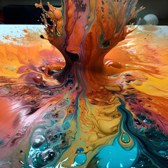 Generative ai illustrations, fluid art, mixing colors, that explode and creative a magic of colors