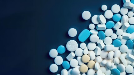 Pharmaceutical background with various pills. Generative AI