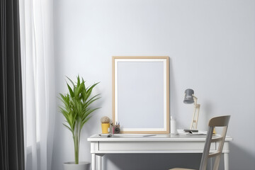 White Home Office Poster Frame Mockup