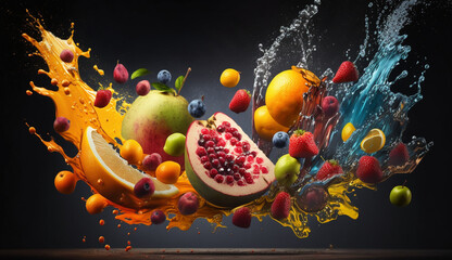 fruit splashed with juice. generative ai,