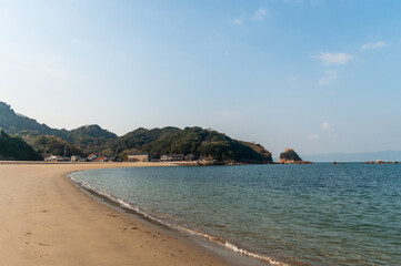 Landscape shot of the Shiraishi island coastline in wintertime, Japan