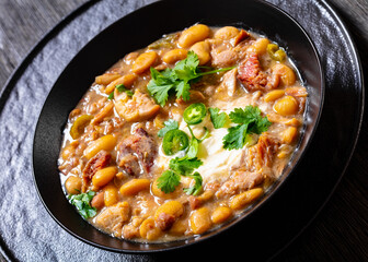 smoked ham hock chicken chili in a bowl