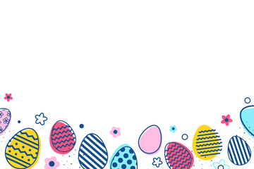 Easter eggs and flowers on transparent background. Modern cartoon style for card, poster and banner. PNG illustration