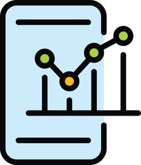 Result money graph on phone icon. Outline Result money graph on phone vector icon for web design isolated on white background color flat