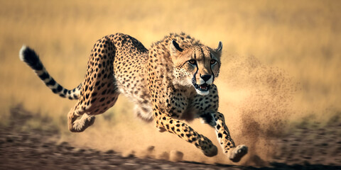 Gepard beim Rennen oder Jagen - Thema Afrika oder Zoo - Generative AI
