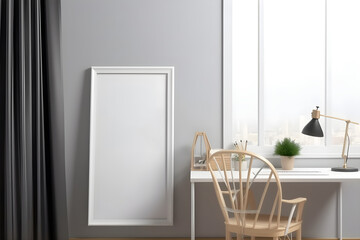 White Poster Frame Mockup in Home Office