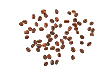 Store enrouleur Bar a café roasted whole arabica coffee beans, scattered on paper, isolated