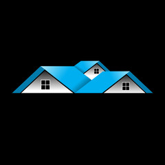 Real estate symbols - roofs of houses and buildings on black background
