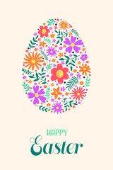 Floral Easter egg. Hand drawn Easter greeting card with decorations. Vector illustration