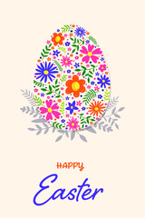 Floral Easter egg. Hand drawn Easter greeting card with decorations. Vector illustration