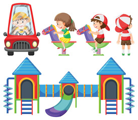 Set of children cartoon at playground