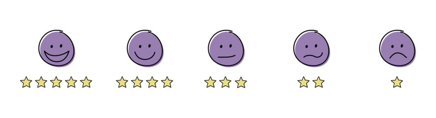 Funny star rating with emoticons. Appraisal design. Vector