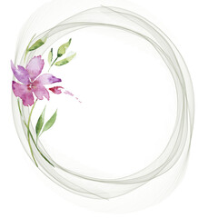 Frame with spring flowers, background for a card with flowers. Round flower botanical template shape with meadow summer grasses, field herbaceous plants, delicate wildflowers. Watercolor illustration.