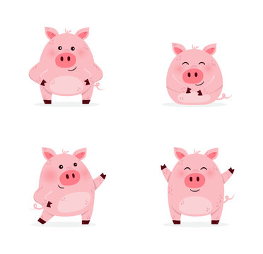 Funny pigs set. Design of a cute animal characters. Vector illustration