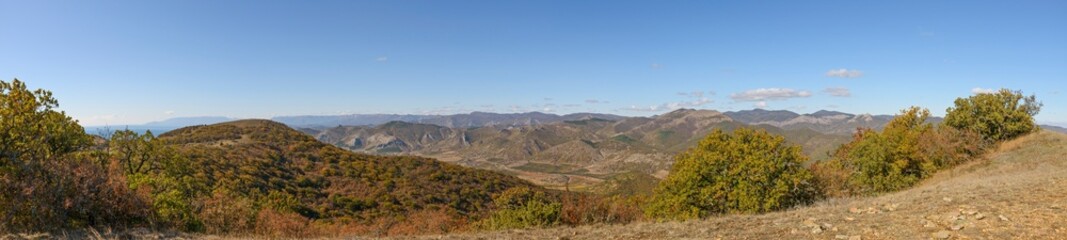 Panorama from top of Perchem Mountain, Sudak, Crimea, Russia.