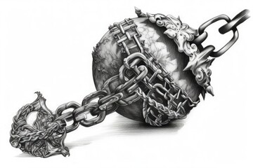 heavy metal ball attached to a shackle with a chain. Generative AI
