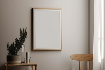3D rendering view of a Wooden frame mock up - with cozy beautiful background, generative AI