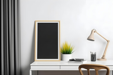 White Poster Frame Mock up in Home Office Room