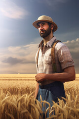 Portrait of a farmer in a wheat field. AI generated