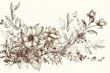 various colorful flowers arranged in a bouquet on a white background. Generative AI