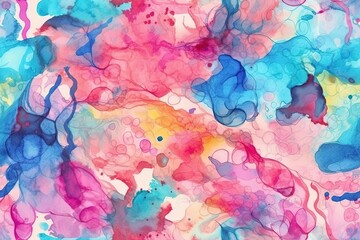 an Abstract Painting with Blue, Pink, and Yellow Color. Generative AI