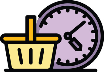 Shopping time icon. Outline Shopping time vector icon for web design isolated on white background color flat
