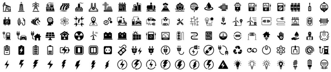 Electricity icons vector set. Set of green energy thin line icons © 4zevar