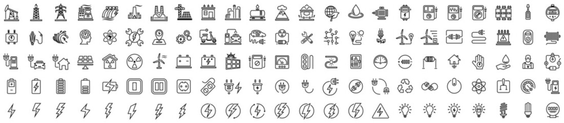 Electricity icons vector set. Set of green energy thin line icons © 4zevar