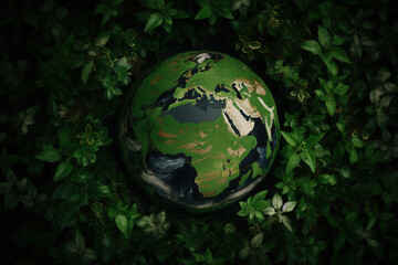 Obraz na płótnie Canvas Earth Surrounded by Green Leaves ,Environmental Concept. Generative AI