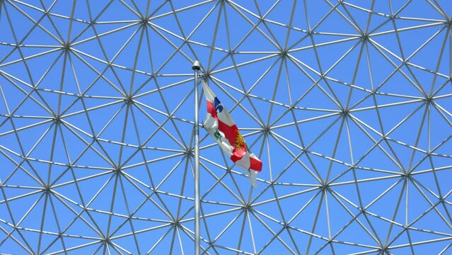 Montreal Flag Flying Proudly in Parc Jean-Drapeau's Biosphere