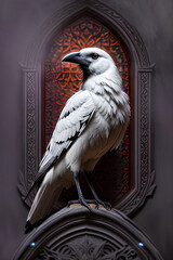 White raven in a gothic interior with candles