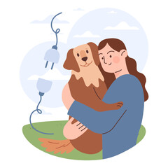 Digital detox. Female character taking a break from digital device.