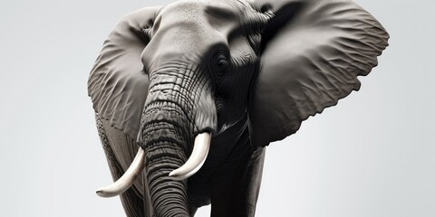Black and white portrait of an elephant, light background, Generative AI