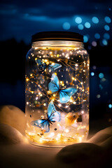 butterflies in the glass with light, generative AI