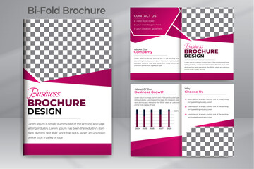 Corporate Bi Fold Business Brochure Design Template in A4 Format. Premium Vector With 4pages