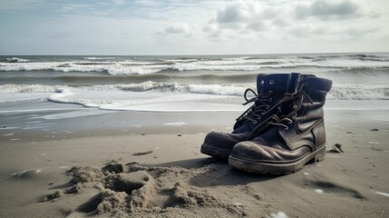 old men's boots on the beach, generative AI