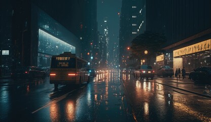 Fototapeta na wymiar new york's beautiful night street night lights, generative AI