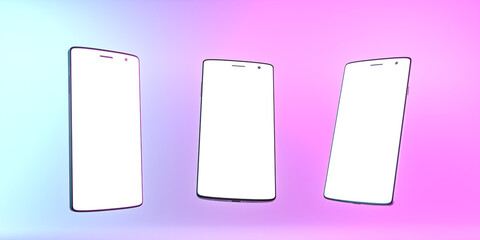 Three smartphone levitating. 3d render