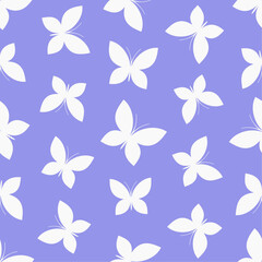 Obraz na płótnie Canvas White butterflies on blue background. Vector seamless pattern. Best for textile, print, wallpapers, and wedding decoration.