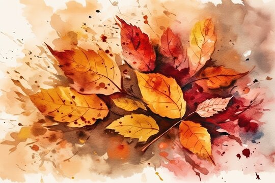 Autumn Leaves in Watercolor on a White Background. Generative AI