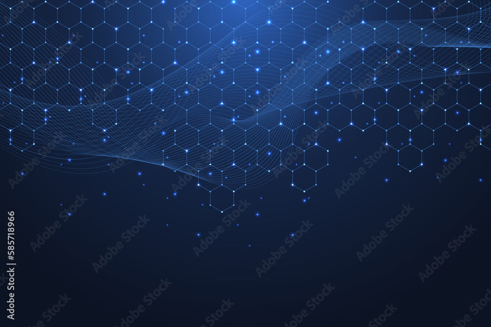 Leinwandbilder technology abstract lines and dots connect background with hexagons. hexagon grid. hexagons connecti